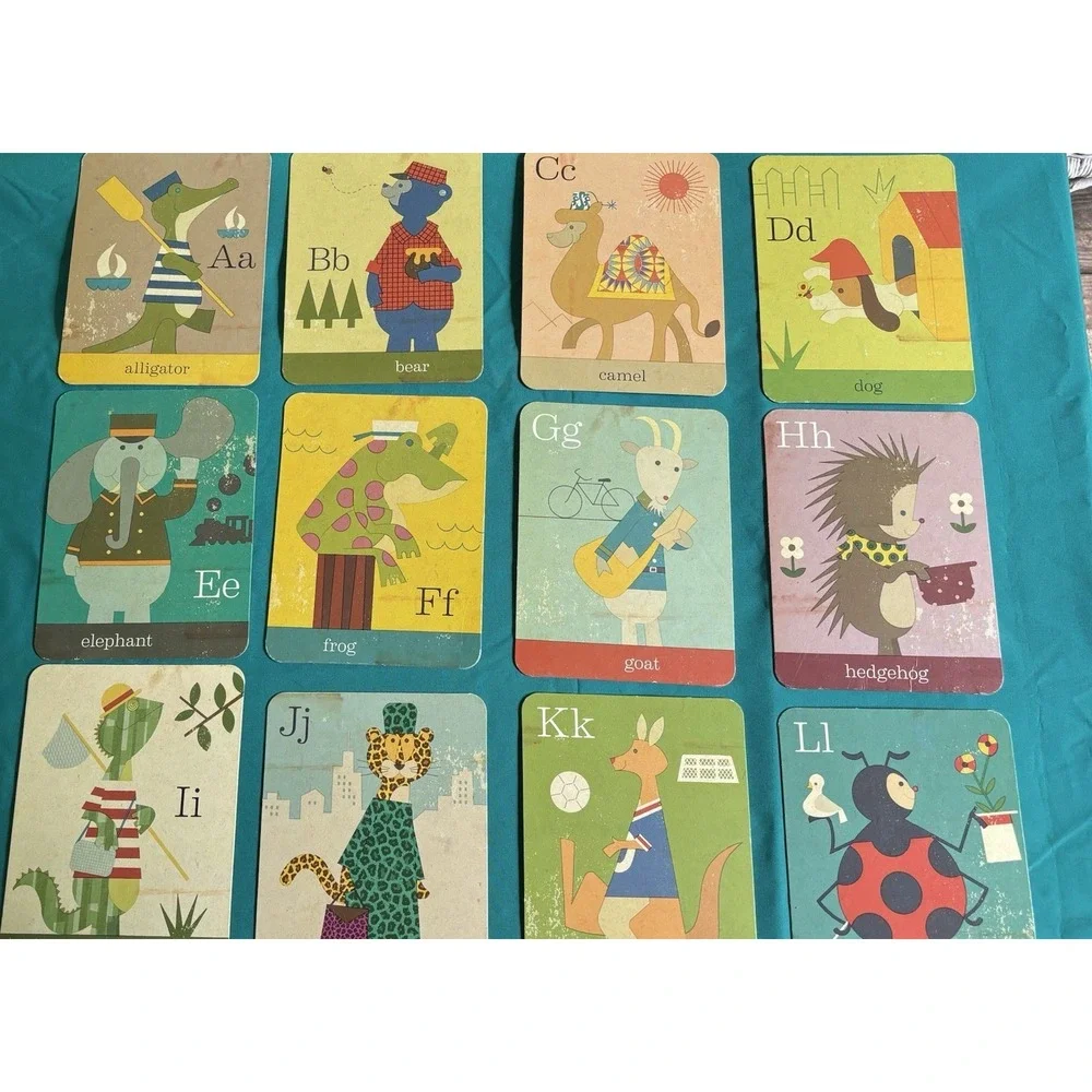 Alphabet Large Flash Cards A to Z Children's Room Decor Animal Pictures Vtg. 6x8